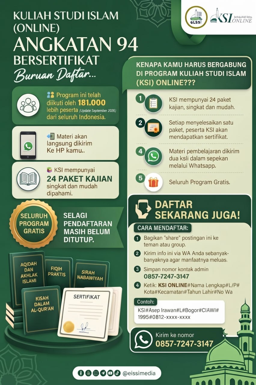 KULIAH STUDI ISLAM (KSI) ONLINE ANGKATAN 94 GRATIS-BERSERTIFIKAT